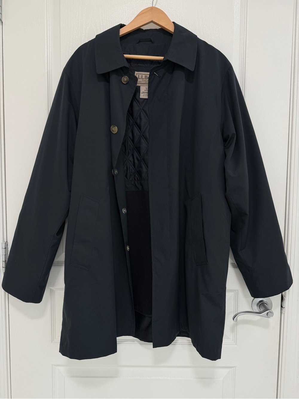 L.L.Bean Vintage Men's Black Trench Coat Medium Removable Lining